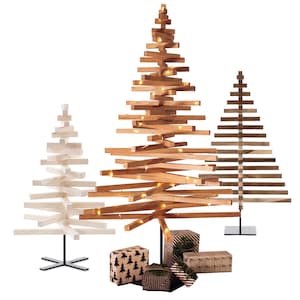 3x WOODEN CHRISTMAS TREES / Weihnachtsbaum / Tannenbaum / Sapin de Noël / Metal stand / decor