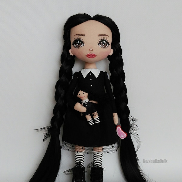 Goth Rag doll handmade Fabric creepy doll