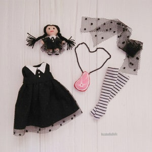 Gothic doll dress, Petite clothing, Blythe doll outfit, Halloween doll costume Rainbow H Junior