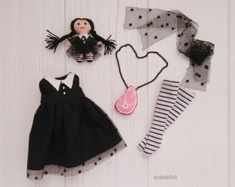 Gothic doll dress, Petite clothing, Blythe doll outfit, Halloween doll costume Rainbow H Junior