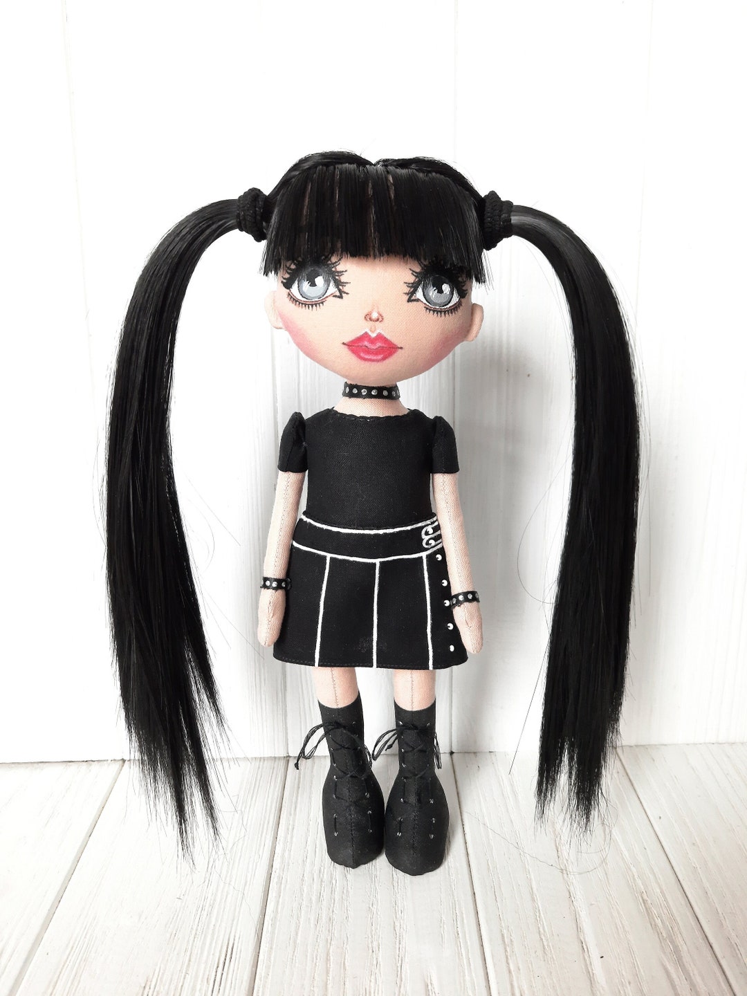Goth Rag Doll Black Fabric Doll Handmade - Etsy