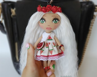 Rag doll Watermelon bag charm accessory Made in Ukraine handmade