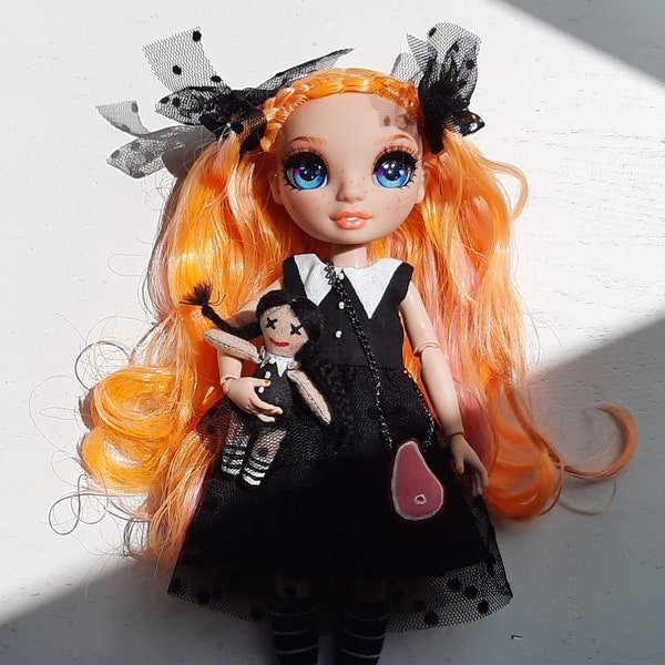 Rainbow High Junior Gothic doll dress, Petite blythe clothing, Blythe doll outfit, Halloween Middie blythe doll costume