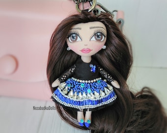 rag doll handmade Custom Crystals bag charm doll Christmas gift for daughter Made in Ukraine