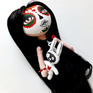 Haunted rag doll Muertos Horror black doll Mexicano Gothic Personalized fabric doll Ukrainian art