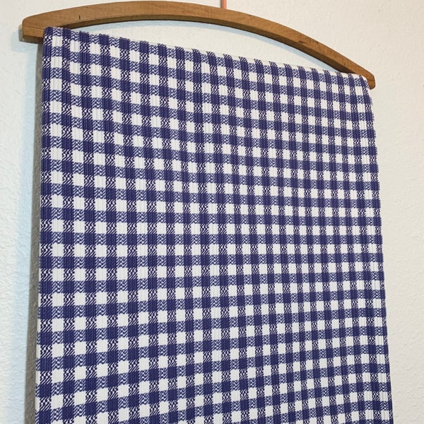 Blue Gingham - 4x2 Rib Knit - Fabric by the Yard