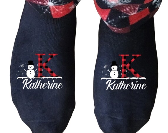 Monogrammed Christmas Socks - Stocking Stuffer - Secret Santa Gift - Gift for Her - Gift for Him - Family - Buffalo Plaid Initials