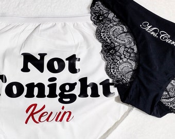 Personalized Bridal Shower Gift 2 Piece Set - Bachelorette Party - Not Tonight® Underwear - Bachelorette Gift for Bride