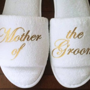Mother of the Groom - Bridesmaid Slippers - Bride Slippers - Bridal Party Slippers -Rose Gold or Gold Font