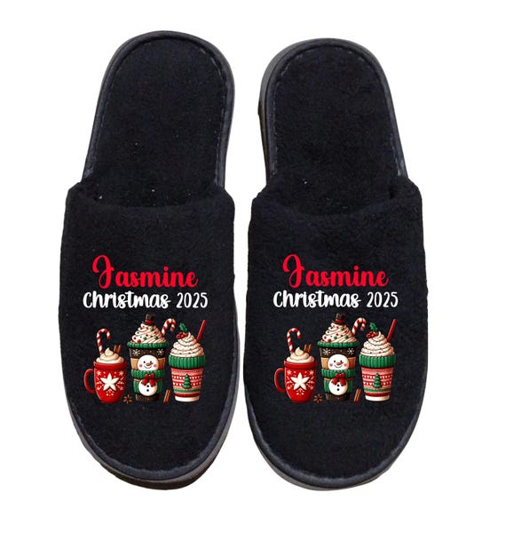 Personalized Christmas Family Slippers: 2025 Coffee Design, Add a name, Match your Christmas pajamas, toddler to adult sizes