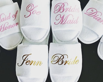Personalized Bridesmaid Slippers - Bride -Maid of Honor - Bridesmaid Gifts - Wedding Slippers - Mrs. Slippers - Custom Slippers