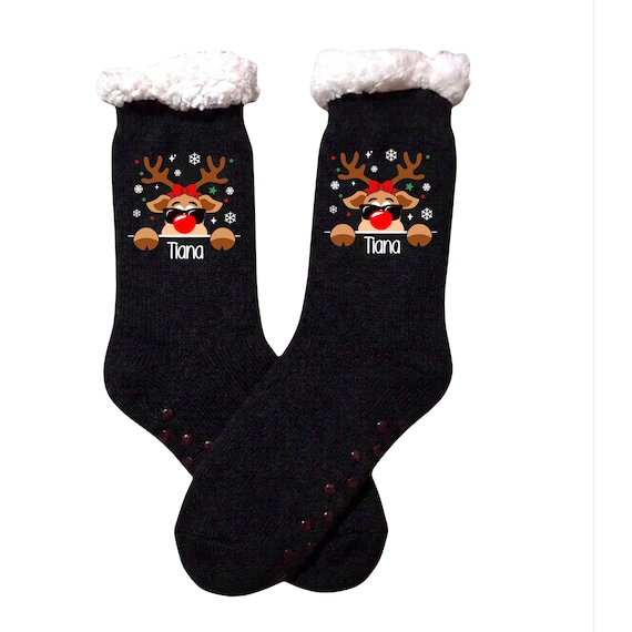 Family Christmas Sherpa Personalized Socks as Winter Socks Stocking Stuffer, Buffalo Plaid or Black, match your Christmas shirts, PRE-ORDER