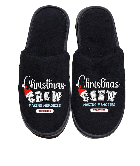 Personalized Christmas Crew Family Slippers: Matching Coral Fleece House Shoes - White or Black