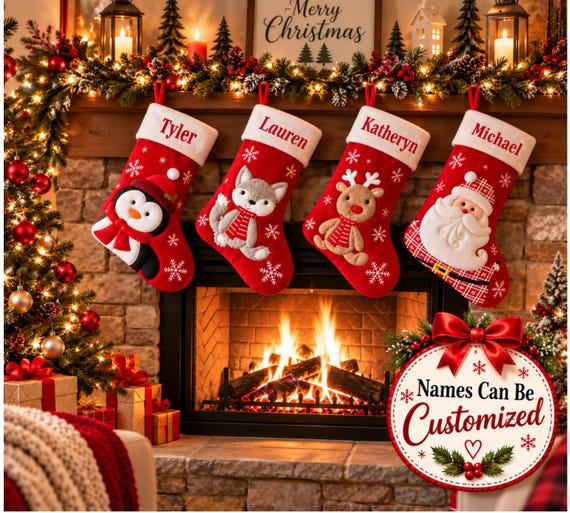 Family Christmas Stockings: 2026 3d Animals, Personalized, Holiday Decor, Custom Names, Snowman, Deer, Penguin