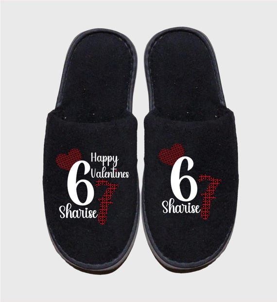 67 Valentines Slippers - Personalize with a Names - Valentine's Day theme - White or Black Slippers