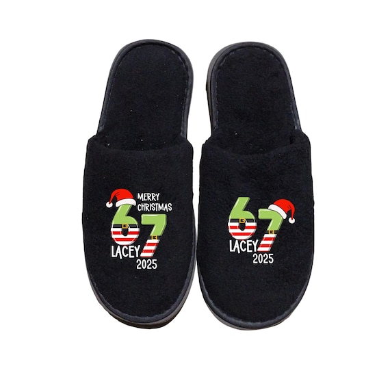 67 Christmas Slippers - Personalize with Names - Elf theme - White or Black Slippers