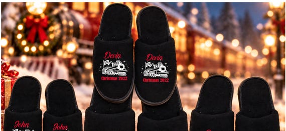 Christmas Family Slippers - Train - Winter Slippers - Personalize with Names - Match your Christmas shirts or pajamas