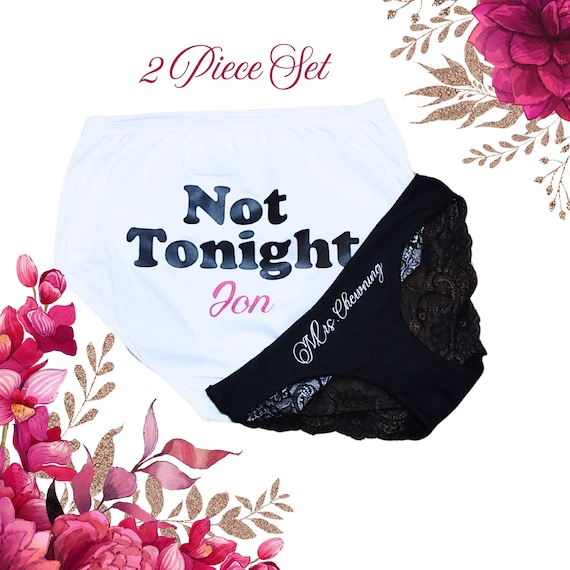 Personalized Bridal Shower Gift 2 Piece Set - Bachelorette Party - Not Tonight® Underwear - Bachelorette Gift for Bride