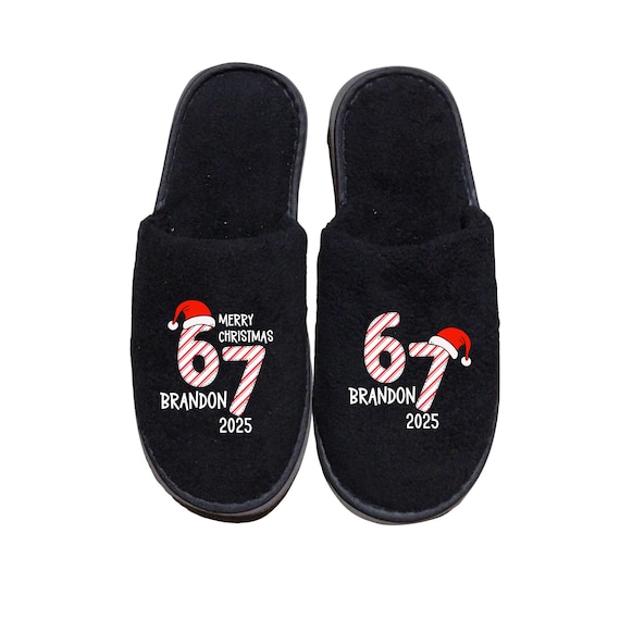 67 Christmas Slippers - Personalize with Names - Candy cane theme - White or Black Slippers