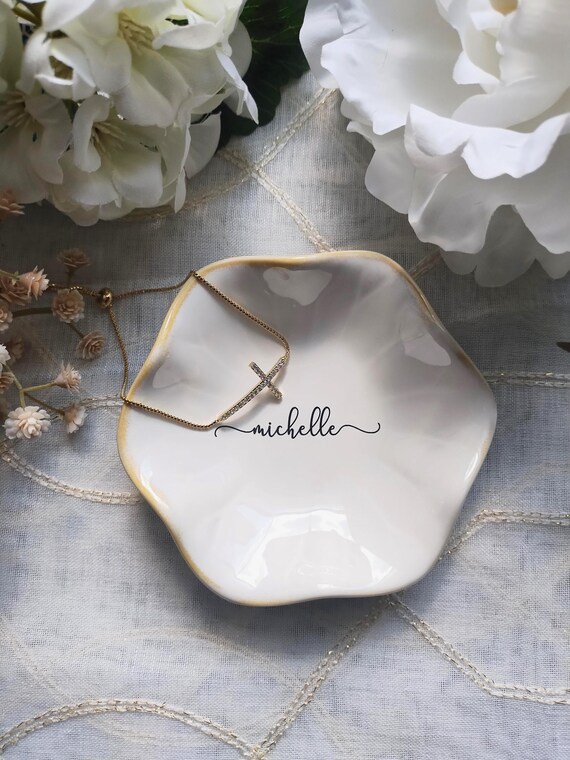 Engraved Personalized Trinket Dish, Bridesmaid Gift, Ceramic Jewelry Dish