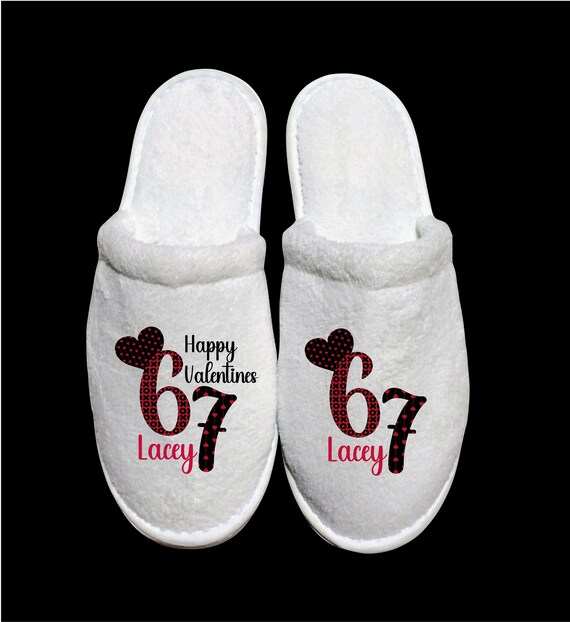 67 Valentines Slippers - Personalize with a Names - Valentine's Day theme - White or Black Slippers