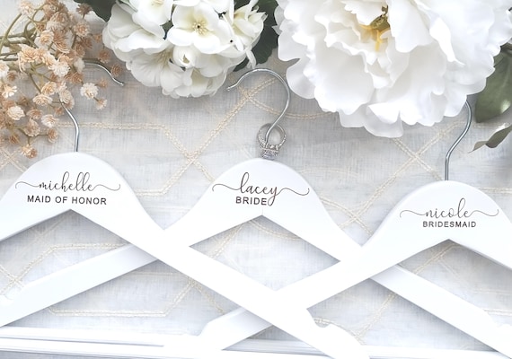 Bridesmaid Gifts; Personalized Wooden Hangers; Hanger for Wedding Dress;  ENGRAVED Gift