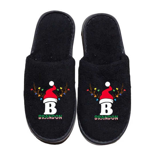 Personalized Christmas Family Slippers: 2025 Reindeer Design with initials, Add a name, Match your Christmas pajamas, toddler to adult sizes