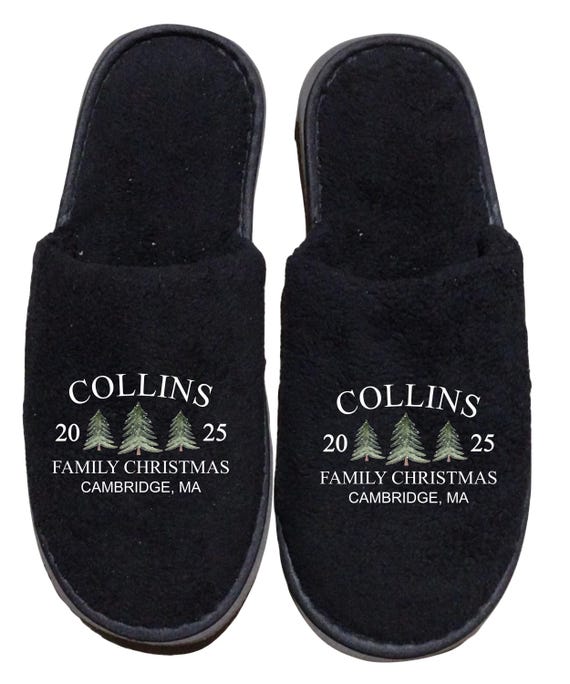 Custom Family Christmas Slippers, Matching Family Christmas Slippers, Christmas Pajamas Slippers, Personalized Family Name Adult and Youth