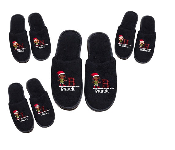 Family and Friends Christmas Monogrammed Slippers - Winter Slippers - Personalize with Names - White or Black Slippers