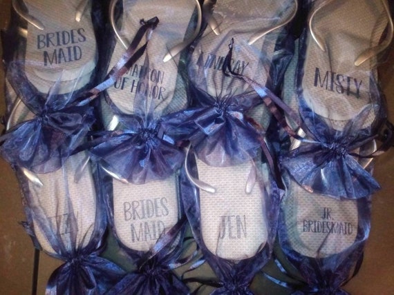 Flip Flops- Add Names and Titles - Bride Slippers - Bridesmaid Gifts - Personalized Flip Flops - Gift Bags included