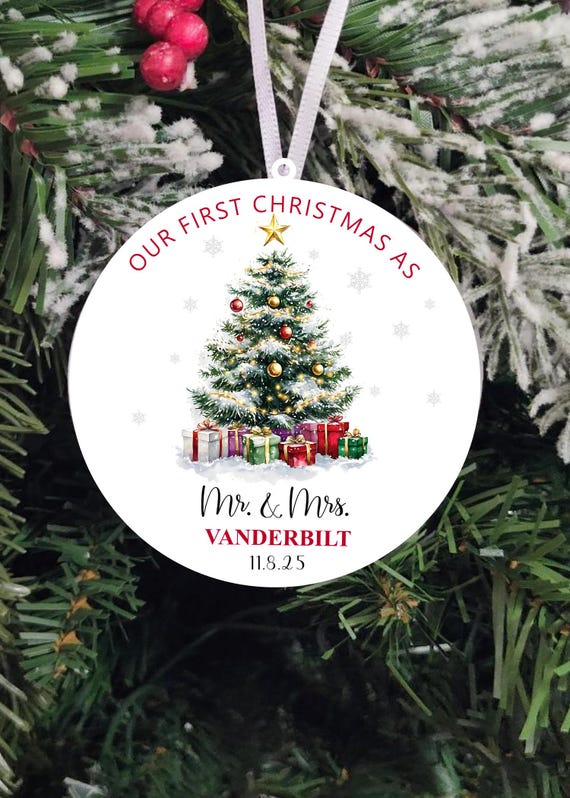 Couple's Ornament, Our First Christmas as Mr. and Mrs., Christmas Ornament, Gift, Laser Cut, Family Keepsake, Custom Names, Newly Wed Couple