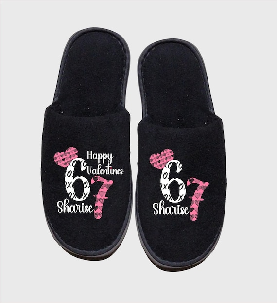 67 Valentines Slippers - Personalize with a Names - Valentine's Day theme - White or Black Slippers