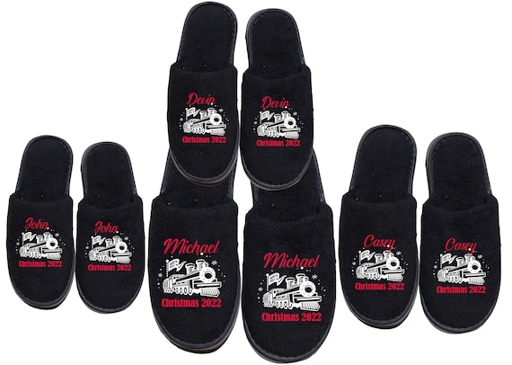 Kids Christmas Family Slippers - Train - Winter Slippers - Personalize with Names - Gifts for Boys and Girls - Will say 2025