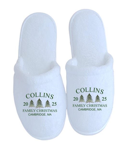 Personalized Family Christmas Slippers, Matching Family Christmas Slippers, Christmas Tree Pajamas Slippers,  Adult and Youth
