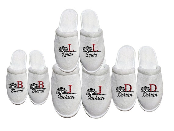 Monogrammed Christmas Family Slippers - Winter Slippers - Personalize with Names - White or Black Slippers
