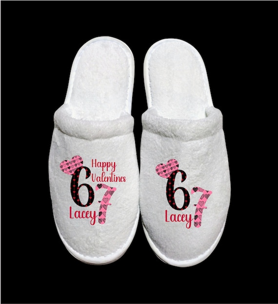 67 Valentines Slippers - Personalize with Names - Valentine's Day theme - White or Black Slippers