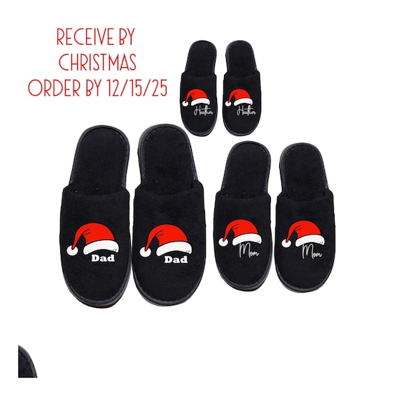 Personalized Christmas Slippers: Coral Fleece Slippers featuring a Santa Hat and a Name, Match your Christmas Pajamas, Holiday Slippers
