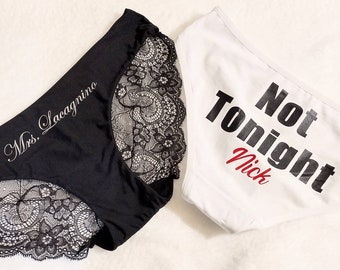 Personalized Underwear - Funny Underwear - Bridal Shower Gift -  Bachelorette Party - Not Tonight® Underwear - Bachelorette Gift for Bride