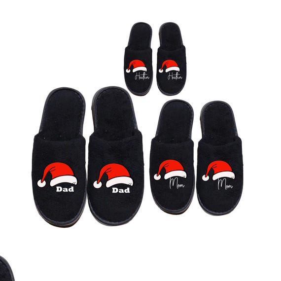 Personalized Christmas Slippers: Coral Fleece Slippers featuring a Santa Hat and a Name, Match your Christmas Pajamas, Holiday Slippers