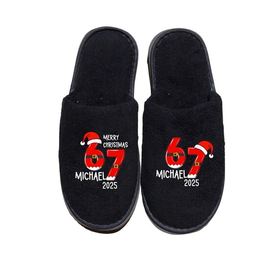 67 Christmas Santa Slippers - Personalize with Names - White or Black Slippers