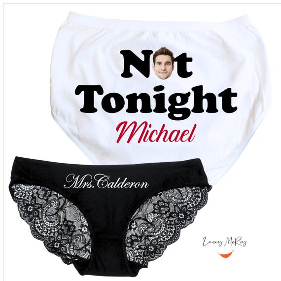 Personalized Bridal Panties 2 PIECE SET with Face Bridal Shower Gift  Bachelorette Party  Not Tonight® Underwear - Bachelorette Party