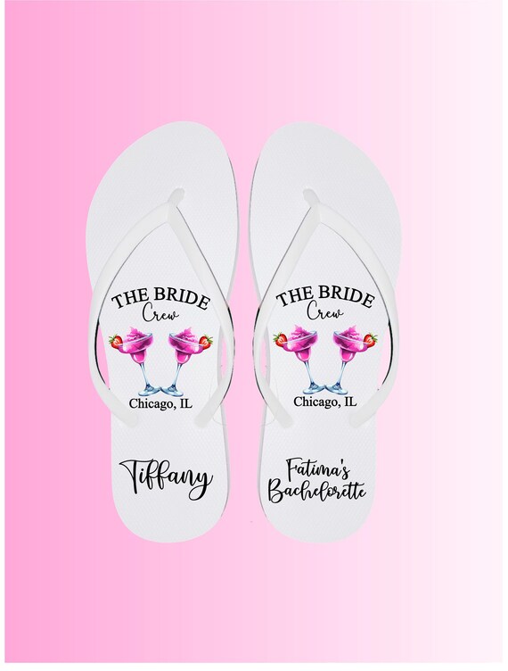 The Bride Crew Flip Flops - Bridesmaid Gifts - Personalized Flip Flops  - Bachelorette Party - Beach Flip Flops - Can Change Drink Colors