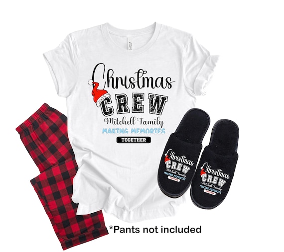 Matching Family Shirts and Slippers Set: Christmas Crew - Adult to Newborn Sizes in shirts - Black, Red, and White Shirts - Custom T-Shirts