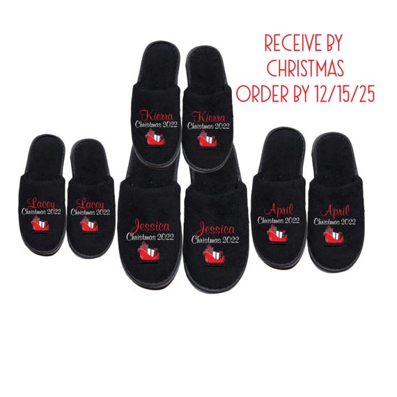 Personalized Christmas Family Slippers: 2025 Sleigh Design with presents, Add a name, Match your Christmas pajamas, toddler to adult sizes