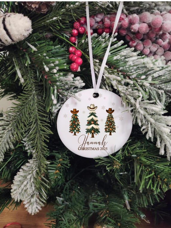 Personalized Western Christmas Ornament, Gift, Laser Cut, Family Keepsake, Custom Names, Cowgirl ornament, Country Christmas