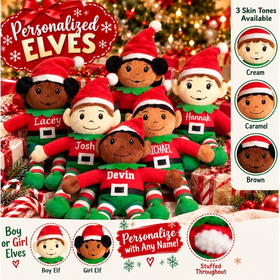 Personalized Christmas Elf, 14.5 Inch Plush Elf, Custom Name, Boy or Girl
