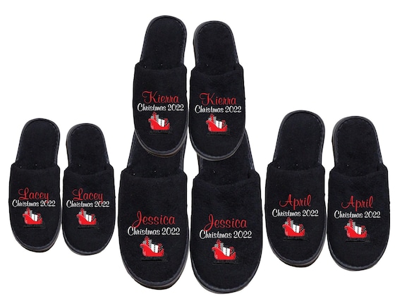 Christmas Family Slippers 2025 Sleigh - Winter Slippers - Personalize with Names - White or Black Slippers - Will Say 2024 on on them