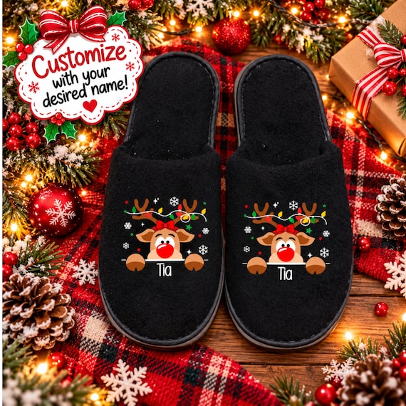 Personalized reindeer Christmas slippers for the entire family