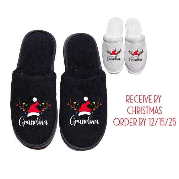 Personalized Christmas Family Slippers: 2025 Reindeer Design with initials, Add a name, Match your Christmas pajamas, toddler to adult sizes