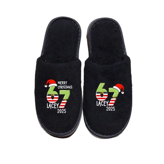 67 Christmas Slippers - Personalize with Names - Elf theme - White or Black Slippers